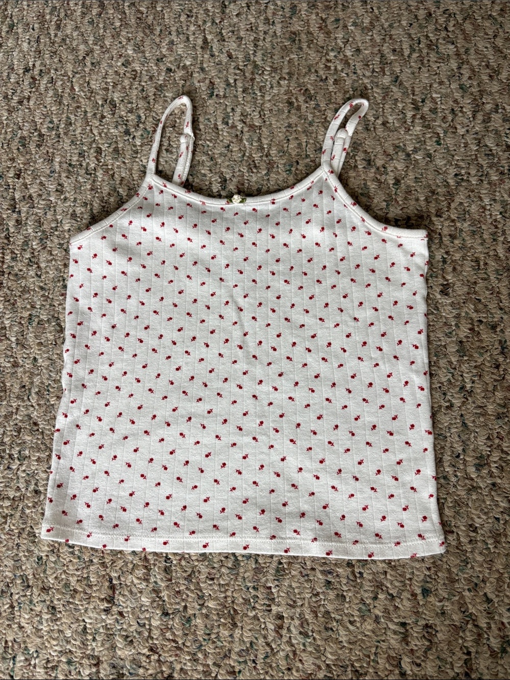 White Spaghetti-Strap Tank Top with Red Floral Print